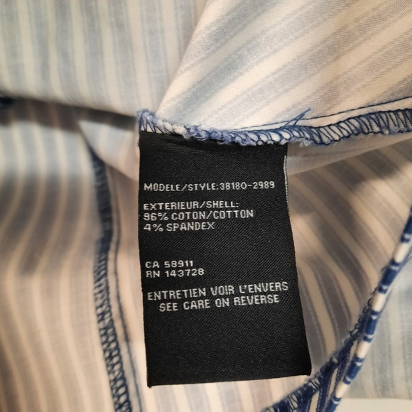 Tribal Utility Jacket Sz L Button Front Roll Tab Sleeve Blue White Stripe - Picture 7 of 11